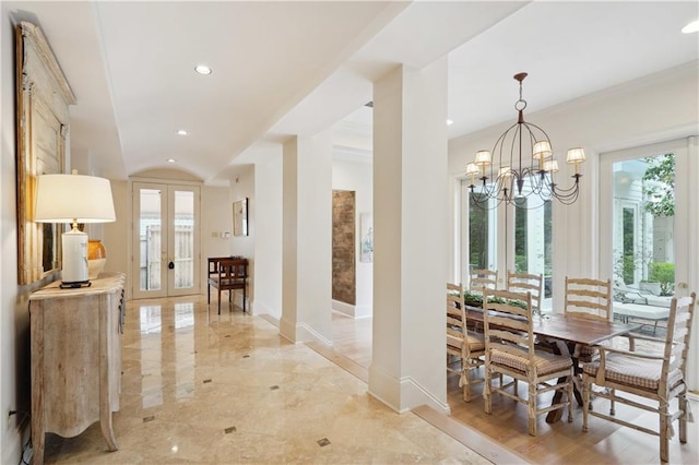 450 Fairway Dr, New Orleans, LA 70124 - dining space featuring french doors, recessed lighting, and a chandelier
