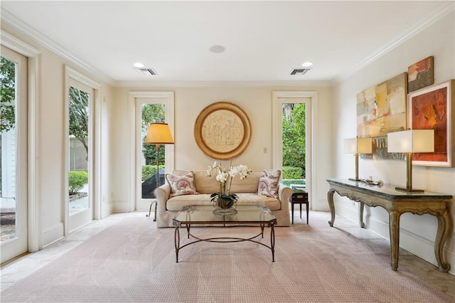 450 Fairway Dr, New Orleans, LA 70124 - carpeted living area featuring crown molding and recessed lighting