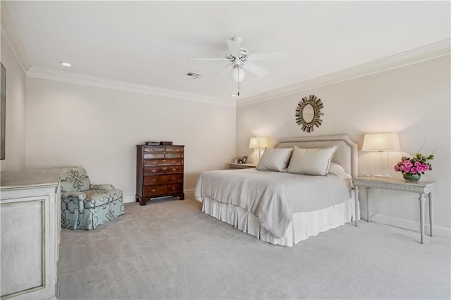 450 Fairway Dr, New Orleans, LA 70124 - bedroom featuring carpet, crown molding, a ceiling fan, and recessed lighting