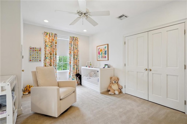 450 Fairway Dr, New Orleans, LA 70124 - sitting room featuring heating unit, carpet flooring, recessed lighting, and ceiling fan