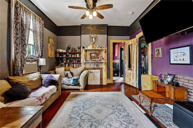 1421 Kentucky St, New Orleans, LA 70117 - living area featuring wood finished floors, a ceiling fan, and cooling unit
