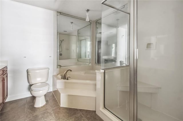 624 Taylorbrook St, Gretna, LA 70053 - bathroom featuring vanity, a garden tub, a stall shower, and tile patterned floors