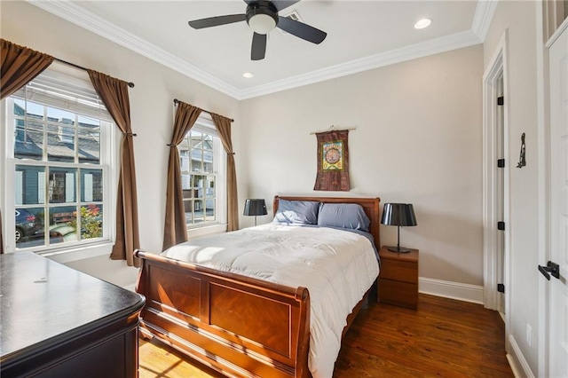 819 Franklin Ave, New Orleans, LA 70117 - bedroom featuring wood finished floors, ornamental molding, recessed lighting, and a ceiling fan