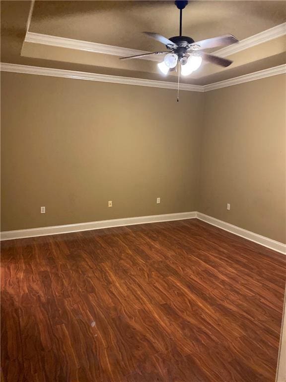 11110 Boardwalk Dr Unit 41, Baton Rouge, LA 70816 - empty room featuring a tray ceiling, dark wood-style flooring, ceiling fan, and crown molding