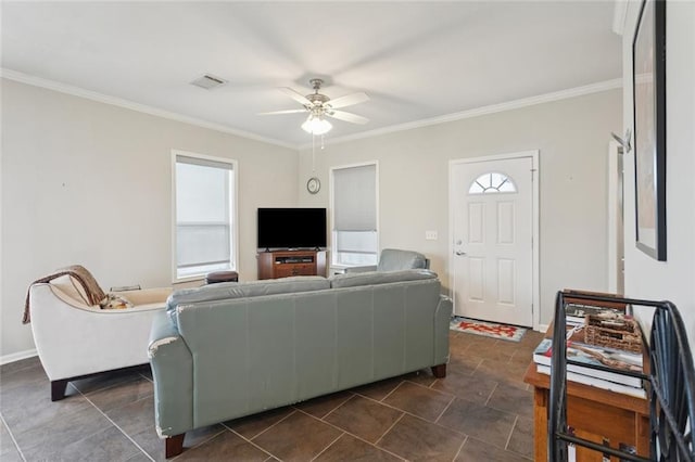 271 Lakeview Dr, Slidell, LA 70458 - living room with a ceiling fan and ornamental molding