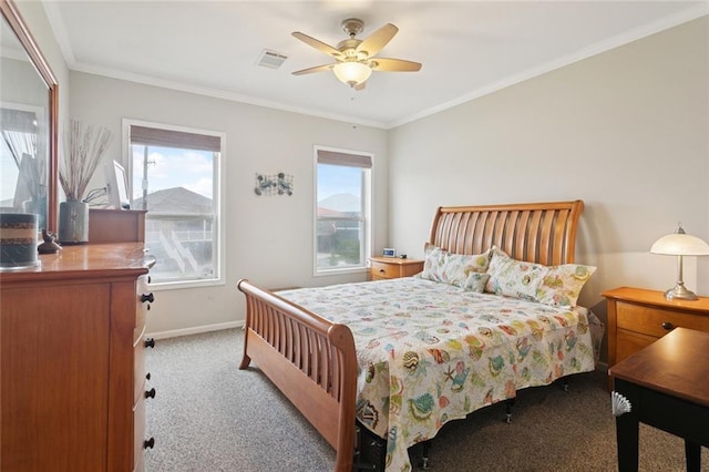 271 Lakeview Dr, Slidell, LA 70458 - bedroom featuring carpet, crown molding, and a ceiling fan