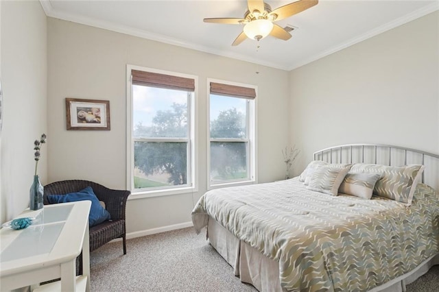 271 Lakeview Dr, Slidell, LA 70458 - bedroom featuring carpet, ornamental molding, and ceiling fan