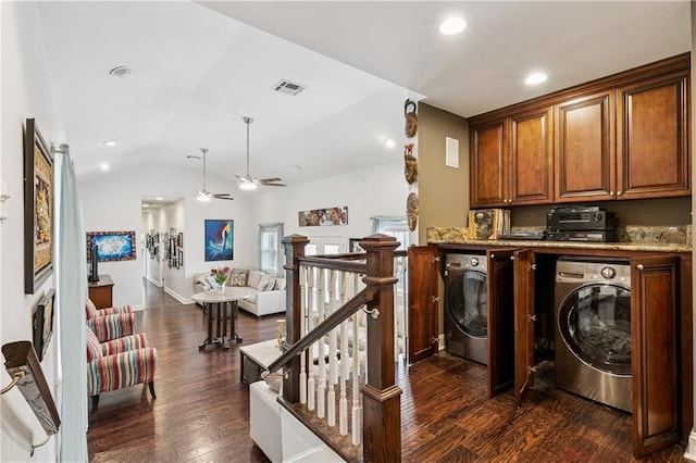 6744 Canal Blvd, New Orleans, LA 70124 - washroom with washer / dryer, dark wood-style floors, ceiling fan, and recessed lighting