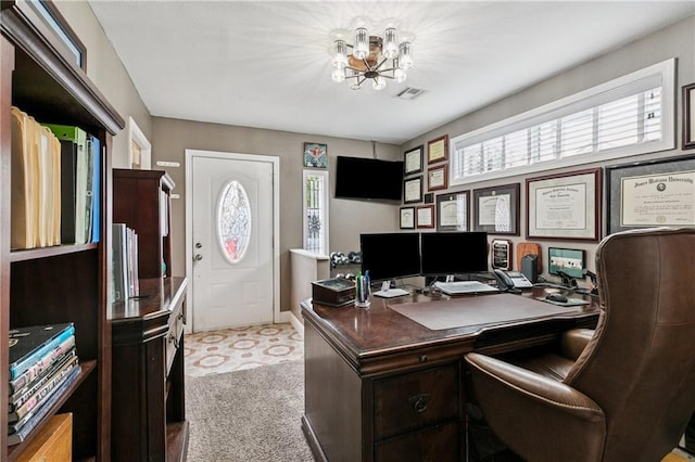 6744 Canal Blvd, New Orleans, LA 70124 - office area featuring a chandelier and light colored carpet