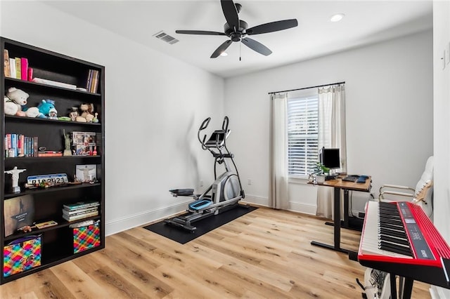1185 Delta Ln, Covington, LA 70433 - exercise area with a ceiling fan, recessed lighting, and wood finished floors