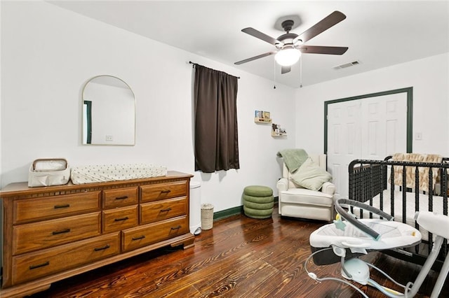 2517 Myrtle St, New Orleans, LA 70122 - bedroom with dark wood-type flooring and a ceiling fan