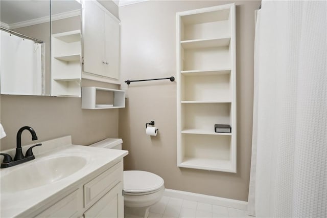 1124 Barracks St, New Orleans, LA 70116 - bathroom featuring crown molding, vanity, and a shower with curtain