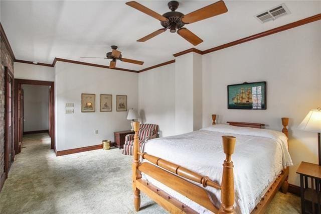 1124 Barracks St, New Orleans, LA 70116 - carpeted bedroom with crown molding and a ceiling fan