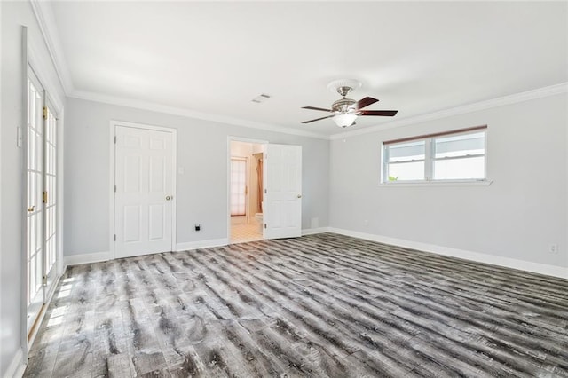 4400 Cleveland Pl, Metairie, LA 70003 - unfurnished bedroom featuring crown molding, wood finished floors, ensuite bathroom, and ceiling fan
