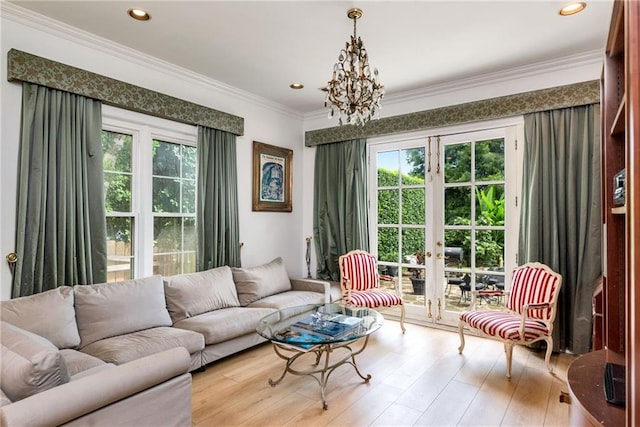 15 Muirfield Pl, New Orleans, LA 70131 - living area with plenty of natural light, french doors, light wood-style flooring, recessed lighting, and a chandelier