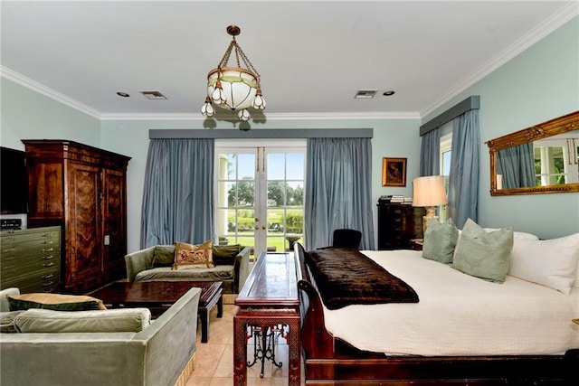 15 Muirfield Pl, New Orleans, LA 70131 - bedroom with french doors, access to outside, crown molding, and light tile patterned floors