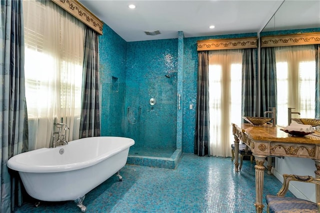 15 Muirfield Pl, New Orleans, LA 70131 - bathroom with a soaking tub, a walk in shower, and recessed lighting