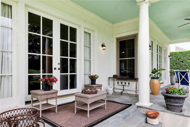 15 Muirfield Pl, New Orleans, LA 70131 - covered porch with french doors and a ceiling fan