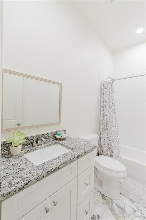 8532 Regiment Dr, Chalmette, LA 70043 - full bath with vanity, marble look tile flooring, and shower / bath combination with curtain