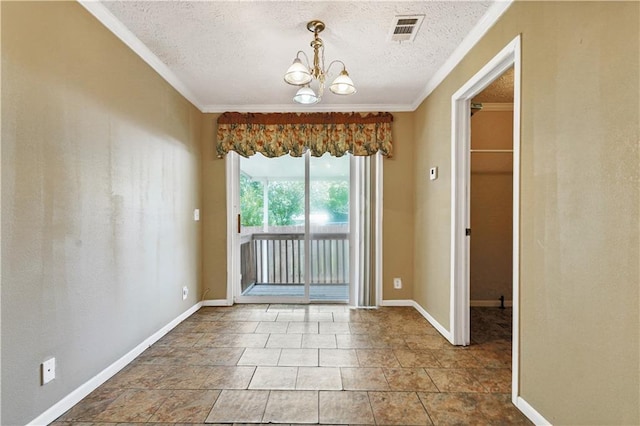 4850 Pauline Dr, New Orleans, LA 70126 - unfurnished room with a chandelier, crown molding, and a textured ceiling