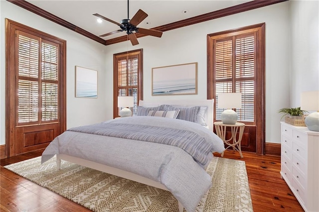 52 Tokalon Pl, Metairie, LA 70001 - bedroom with ornamental molding, hardwood / wood-style flooring, recessed lighting, and ceiling fan