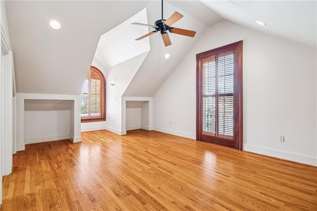 52 Tokalon Pl, Metairie, LA 70001 - bonus room featuring ceiling fan, light wood-style floors, and vaulted ceiling