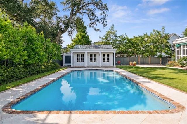 52 Tokalon Pl, Metairie, LA 70001 - view of swimming pool with a storage structure, an outdoor structure, and french doors