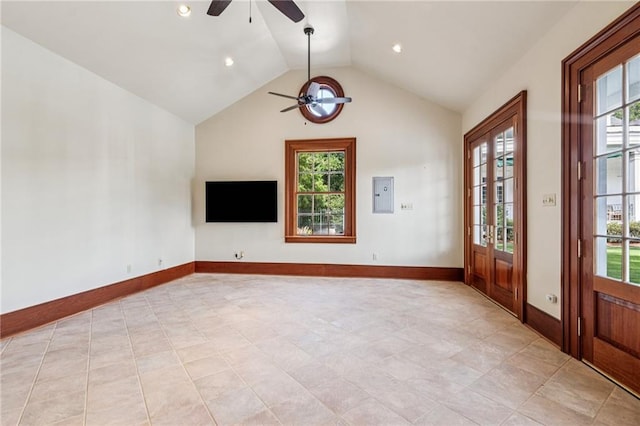 52 Tokalon Pl, Metairie, LA 70001 - entryway featuring a ceiling fan, plenty of natural light, lofted ceiling, electric panel, and recessed lighting