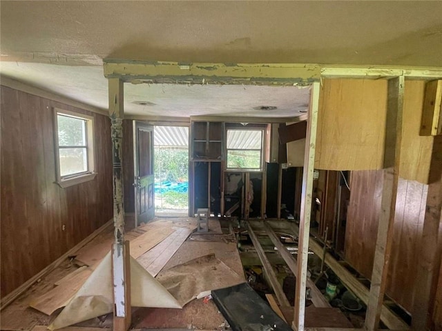 24180 Joe May Rd, Denham Springs, LA 70726 - miscellaneous room featuring plenty of natural light, wood walls, and a textured ceiling