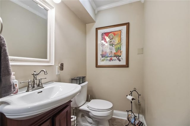 4969 Tasha Ln, Jean Lafitte, LA 70067 - half bathroom with crown molding, vanity, and tile patterned floors