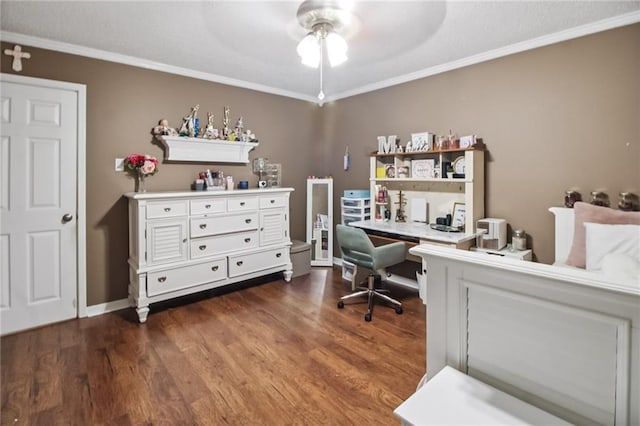 4969 Tasha Ln, Jean Lafitte, LA 70067 - home office featuring ceiling fan, ornamental molding, and wood finished floors