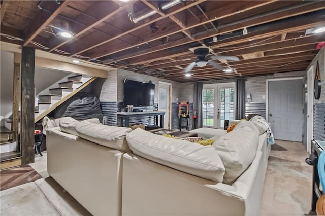 4969 Tasha Ln, Jean Lafitte, LA 70067 - living area featuring stairway and ceiling fan