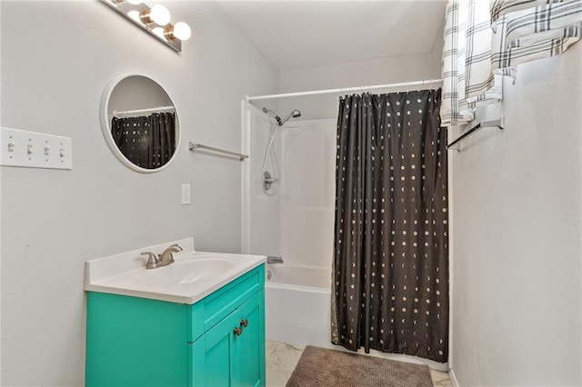 1717 Painters St, New Orleans, LA 70117 - bathroom with vanity, shower / tub combo, and marble finish flooring