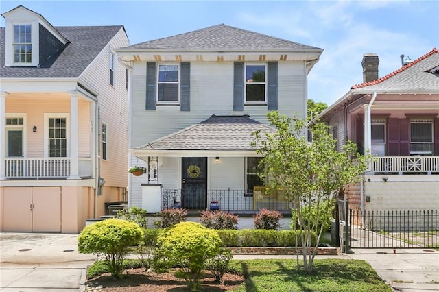 1824 Ursulines Ave, New Orleans, LA 70116 - view of front of home with a porch, concrete driveway, and a shingled roof