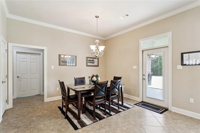 324 Nelson Landing Dr, Pearl River, LA 70452 - dining space featuring crown molding, light tile patterned flooring, and a chandelier