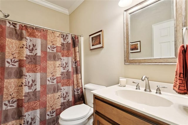 324 Nelson Landing Dr, Pearl River, LA 70452 - bathroom featuring ornamental molding, vanity, and curtained shower