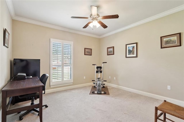 324 Nelson Landing Dr, Pearl River, LA 70452 - carpeted home office with a ceiling fan and ornamental molding