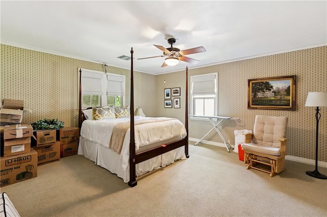 42 Crane St, New Orleans, LA 70124 - bedroom with crown molding, carpet, and ceiling fan
