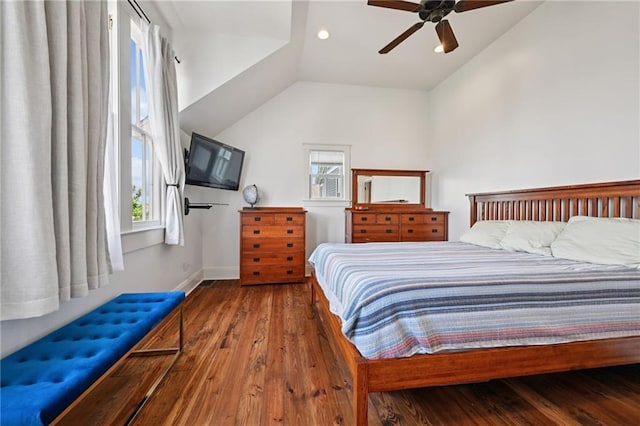 110 Atlantic Ave, New Orleans, LA 70114 - bedroom with vaulted ceiling, wood-type flooring, multiple windows, ceiling fan, and recessed lighting