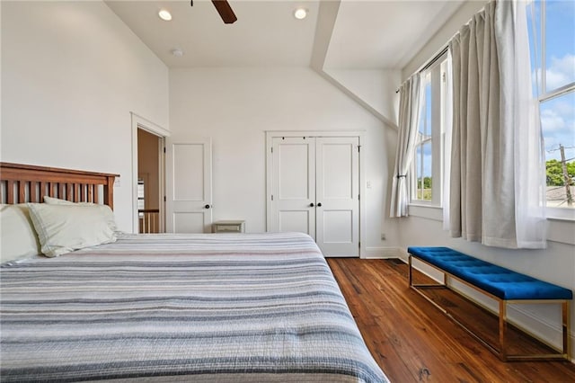 110 Atlantic Ave, New Orleans, LA 70114 - bedroom with dark wood finished floors, recessed lighting, a ceiling fan, and a closet
