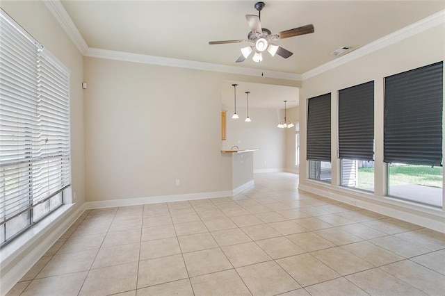 739 Chevreuil St, Mandeville, LA 70448 - empty room with light tile patterned floors, ceiling fan, and ornamental molding