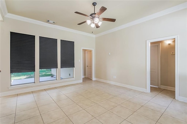 739 Chevreuil St, Mandeville, LA 70448 - spare room with crown molding, a ceiling fan, and light tile patterned floors