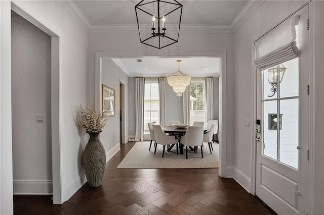6818 Louisville St, New Orleans, LA 70124 - dining space featuring a chandelier and ornamental molding