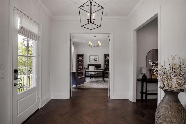 6818 Louisville St, New Orleans, LA 70124 - foyer with a chandelier and ornamental molding