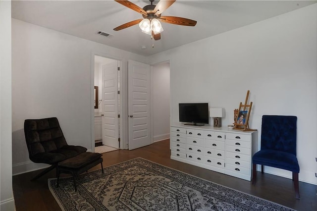 6818 Louisville St, New Orleans, LA 70124 - sitting room with a ceiling fan and wood finished floors
