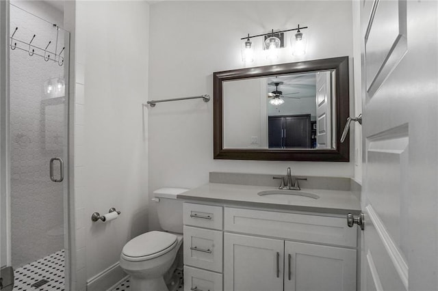 6818 Louisville St, New Orleans, LA 70124 - full bathroom with vanity, a shower stall, and ceiling fan