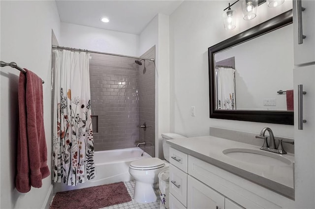 6818 Louisville St, New Orleans, LA 70124 - full bath with vanity, shower / tub combo, tile patterned flooring, and recessed lighting