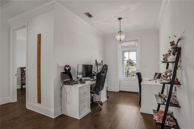 6818 Louisville St, New Orleans, LA 70124 - office area with dark wood-type flooring and ornamental molding