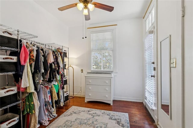 3221 N Rampart St, New Orleans, LA 70117 - walk in closet with ceiling fan and wood finished floors