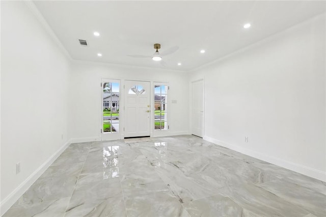 541 Jefferson Park Ave, Jefferson, LA 70121 - foyer featuring ornamental molding, ceiling fan, recessed lighting, and light marble finish flooring